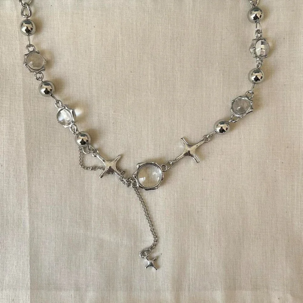 chrome crystal orb pendant choker necklace